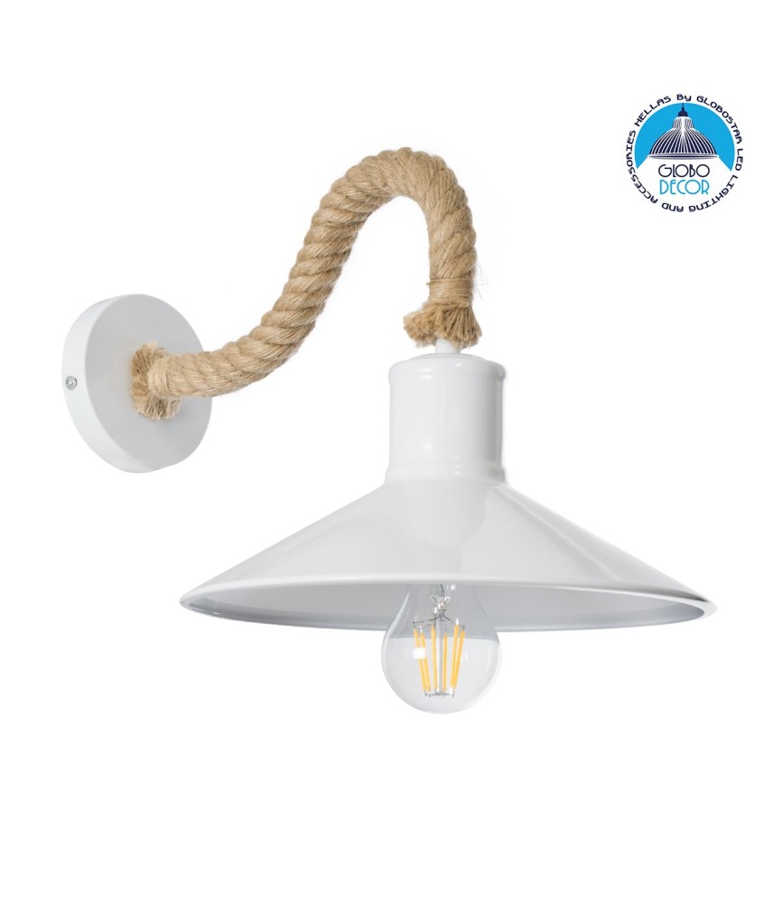 GLOBOSTAR® VINSA 01130 Boho Φωτιστικό Τοίχου - Απλίκα με Ντουί 1 x E27 AC 220-240V IP20 - Λευκό & Μπεζ - Μ37.5 x Π26.7 x Υ25cm